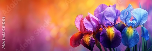 Colorful iris flowers blossoming in the spring daylight photo