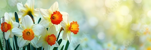 Colorful daffodil flowers blossoming in the spring daylight