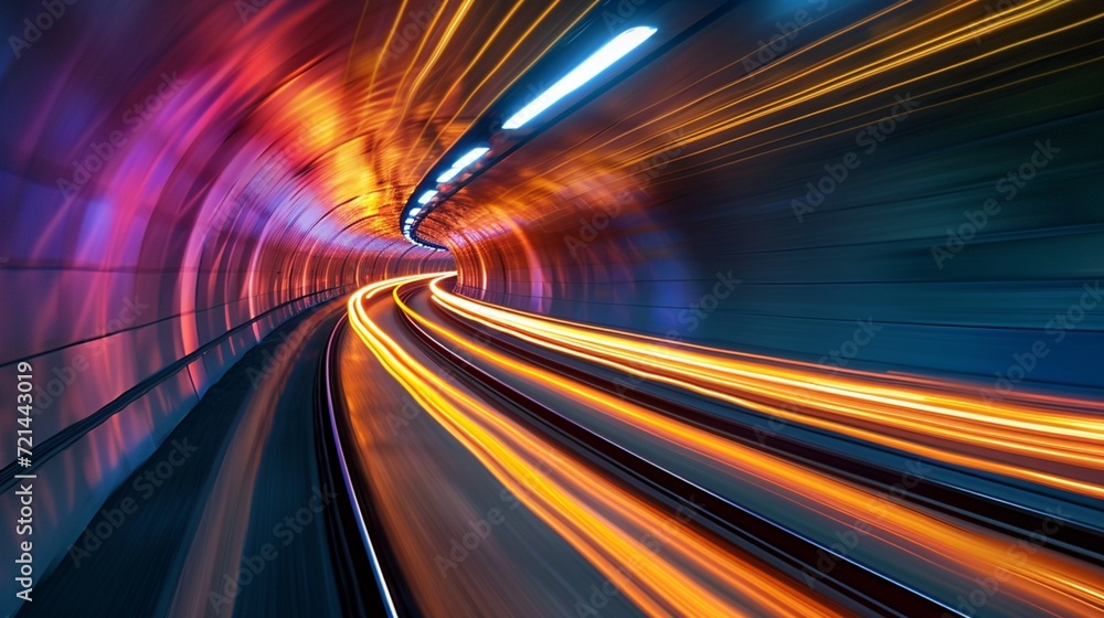 High-speed light trails bending through a tunnel of darkness High-speed light trails bending through a tunnel of darkness