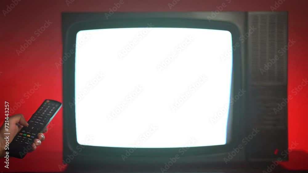 Blinking horizontal stripes and interference distortion on TV screen, old broken television on