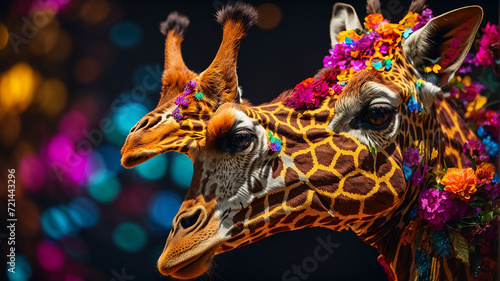 Brightly colored giraffe.