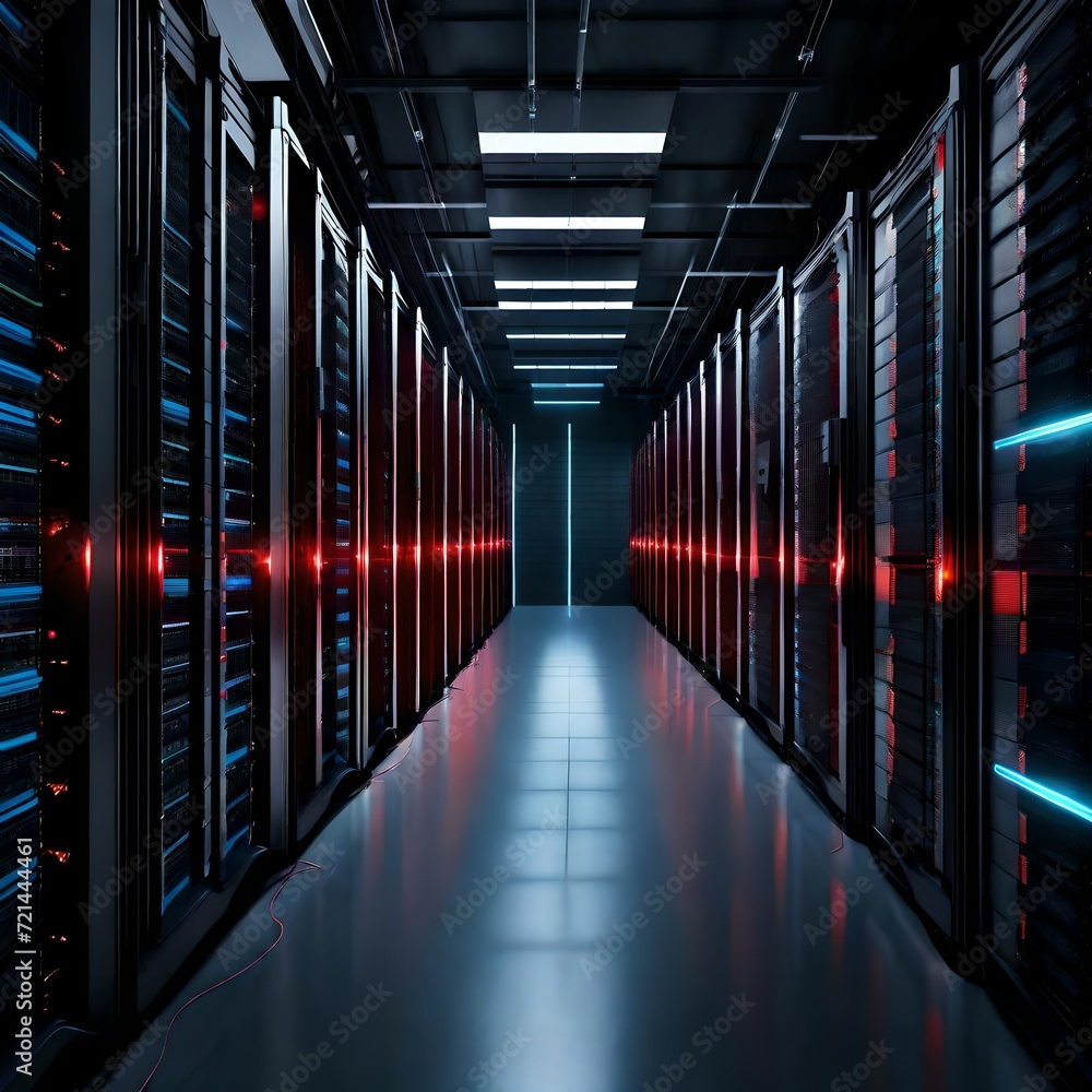 server rack in a data center, A modern data technology center with ...