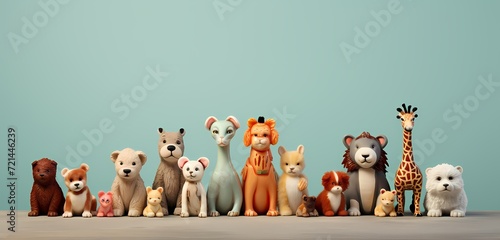 A high-resolution image featuring a variety of toy animals arranged artistically, with room for text, set against a pastel blue background © Nature Lover