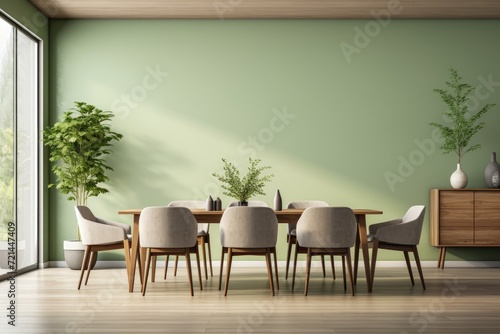 Modern Dining Room With a Rectangular Wooden Table and Four Matching Chairs © pham