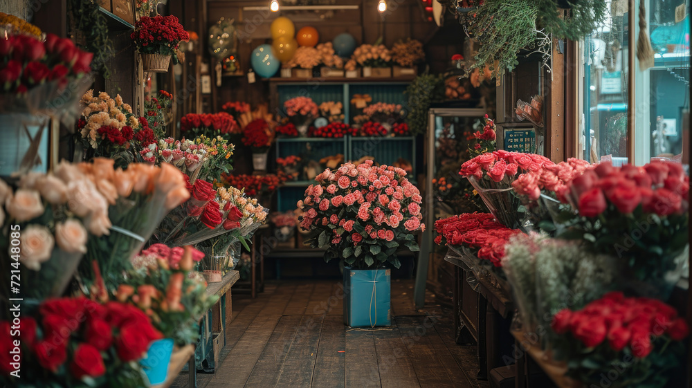Enchanting Valentine's Day Flower Shop: Romantic Blooms and Festive Ambiance in a Floral Haven - Perfect for Love's Celebration | Ai Generated Enchanting Valentine's Day Flower Shop: Romantic Blooms and Festive Ambiance in a Floral Haven - Perfect for Love's Celebration | Ai Generated