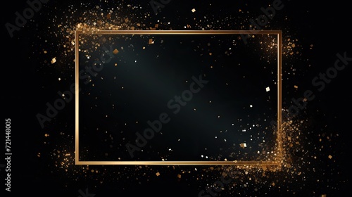 A black background adorned with a dazzling  empty gold rectangle frame.