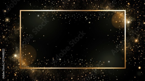 A black background adorned with a dazzling  empty gold rectangle frame.