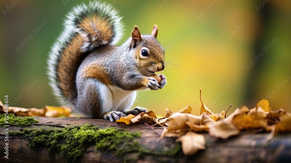 A close-up camera captures a squirrel eating its meal. A close-up camera captures a squirrel eating its meal.
