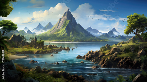 peaceful painting inspired anime island wallpaper photo