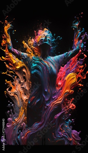 Vivid Liquid Art with Dynamic Splashes and Woman of Colorful Paint