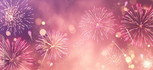 A celebratory scene with vibrant pink fireworks and ample copy space.