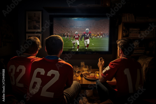 On the TV, American football fans are watching the game. Generative AI.