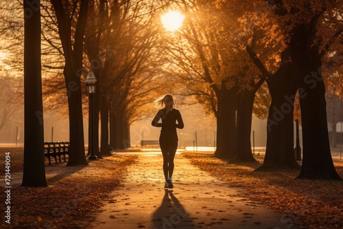 Woman Running in the Park at Sunset