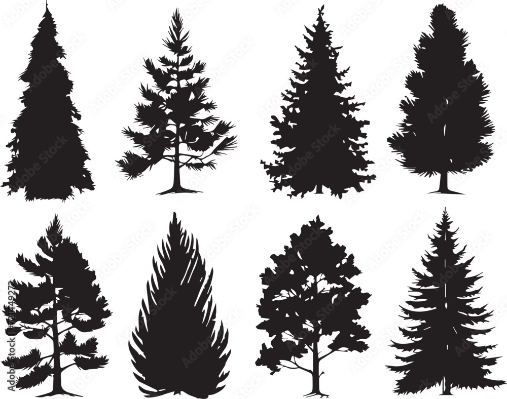 Obraz premium Set Trees. Hand drawn vector illustration
