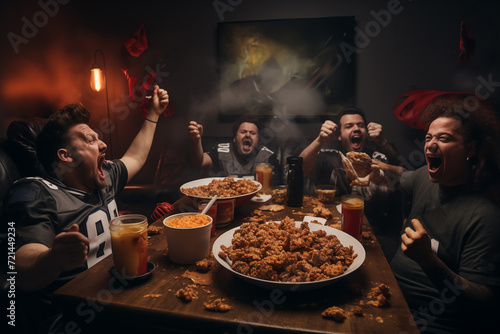 American football fans screaming and watching the game on TV. Generative AI.