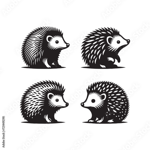 Spiky Wonders: Hedgehog Silhouette Series Capturing the Unique and Intriguing Forms - Hedgehog Illustration - Hedgehog Vector
