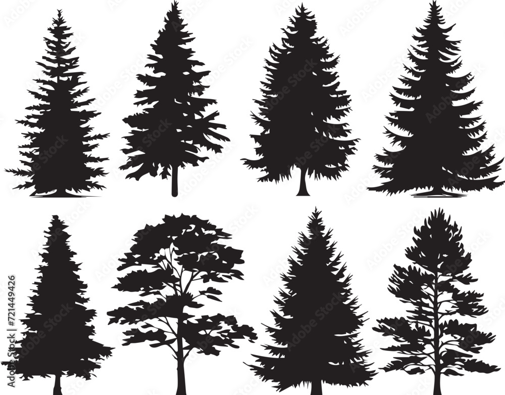 Obraz premium Set Trees. Hand drawn vector illustration