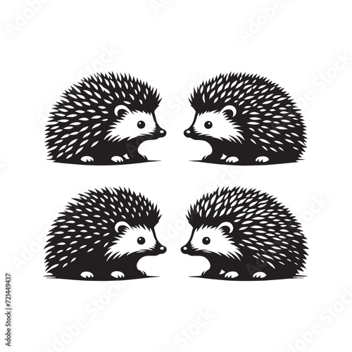 Quirky Outlines: Hedgehog Silhouette Collection Illustrating the Endearing Quirks of Hedgehog Life - Hedgehog Illustration - Hedgehog Vector
