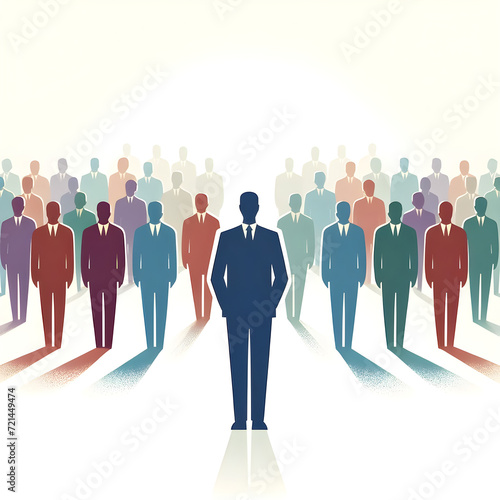 Anonymous Professional in Business Suit - Corporate Workforce Concept Illustration, Diverse Business Community with Perspective Depth, Universal Businessperson Avatar with Silhouetted Crowd Background