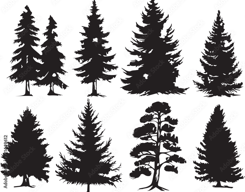 Fototapeta premium Set Trees. Hand drawn vector illustration