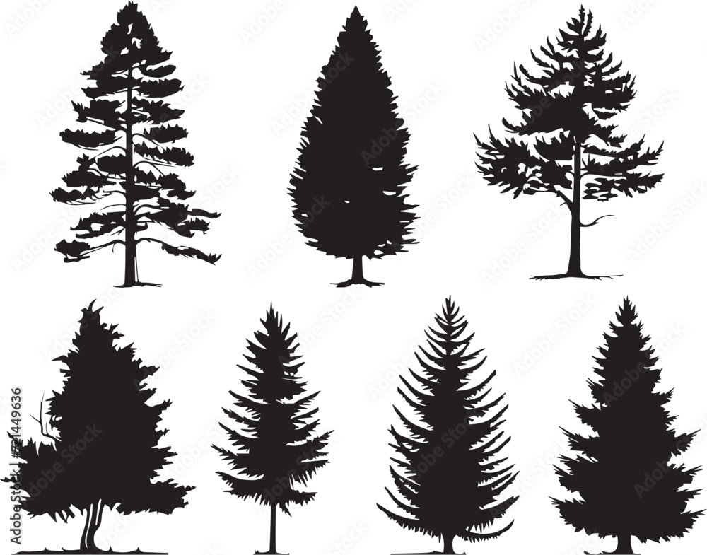 Set Trees. Hand drawn vector illustration Set Trees. Hand drawn vector illustration