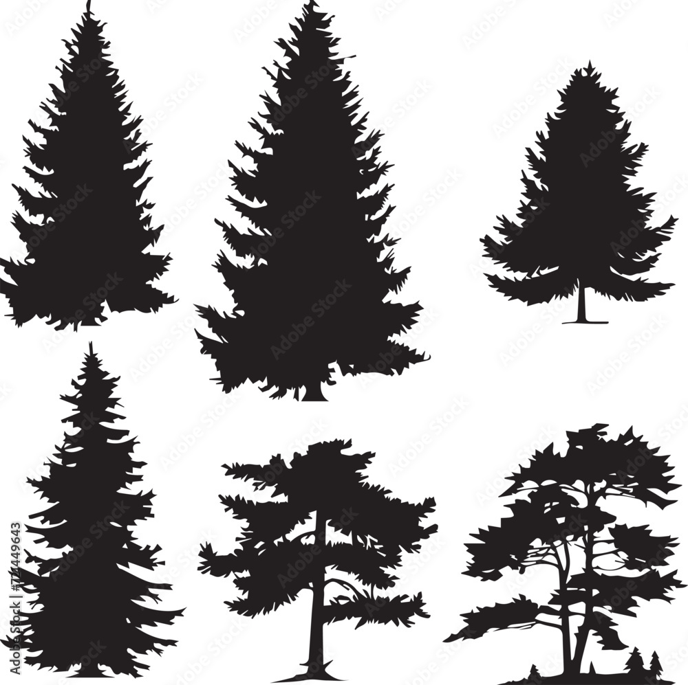 Fototapeta premium Set Trees. Hand drawn vector illustration