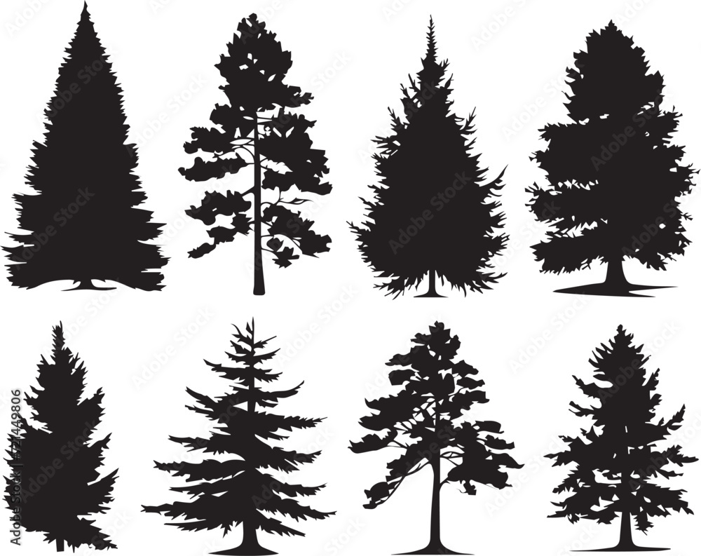 Fototapeta premium Set Trees. Hand drawn vector illustration