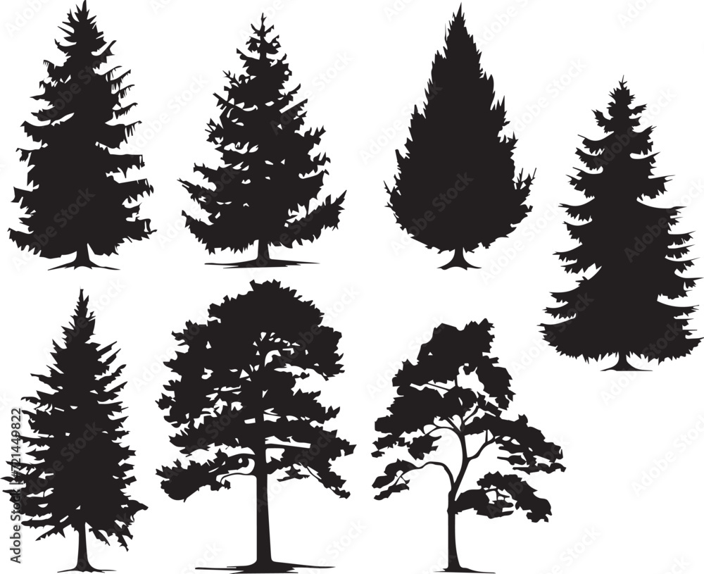 Fototapeta premium Set Trees. Hand drawn vector illustration