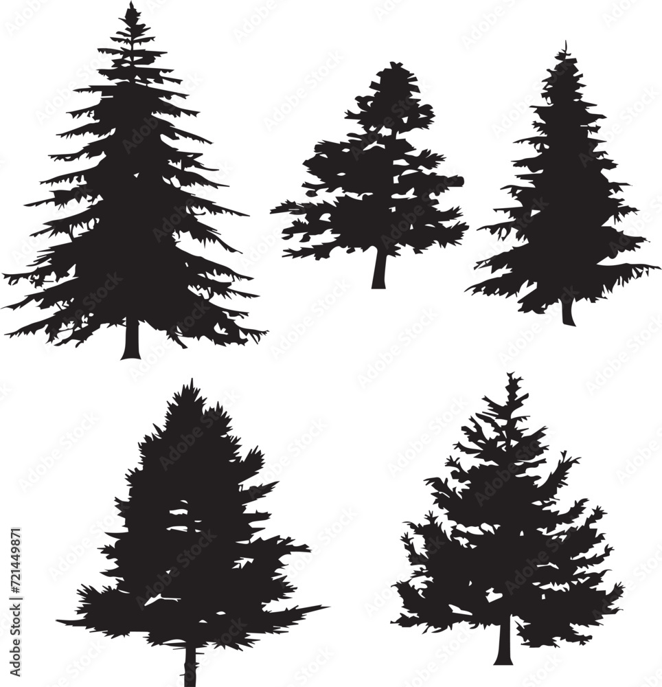 Fototapeta premium Set Trees. Hand drawn vector illustration