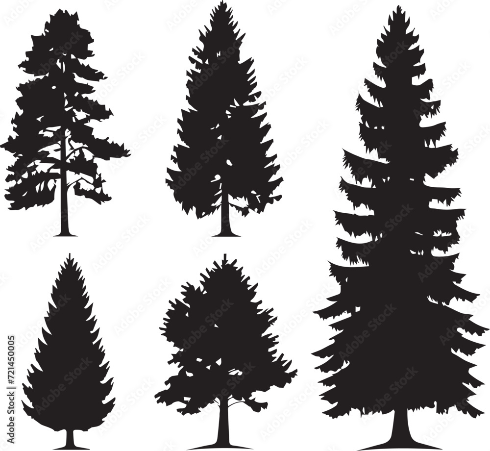 Obraz premium Set Trees. Hand drawn vector illustration