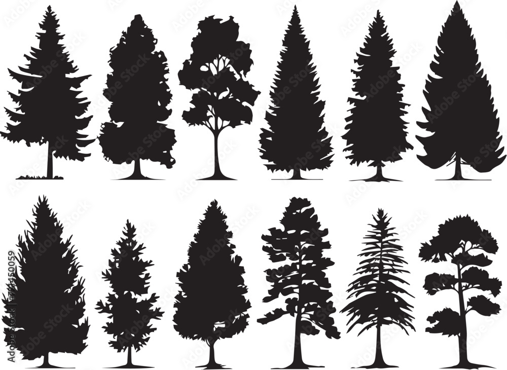 Obraz premium Set Trees. Hand drawn vector illustration