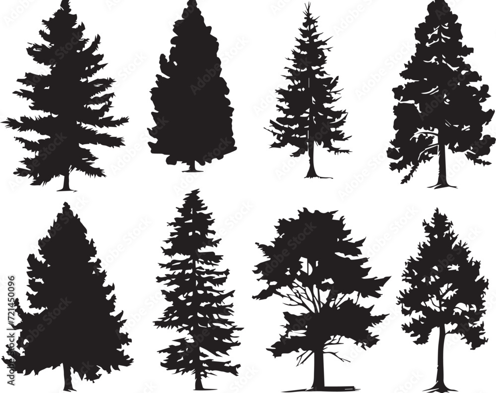 Obraz premium Set Trees. Hand drawn vector illustration