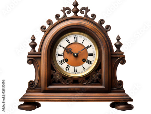 Rustic Wooden Mantel Clock, isolated on a transparent or white background