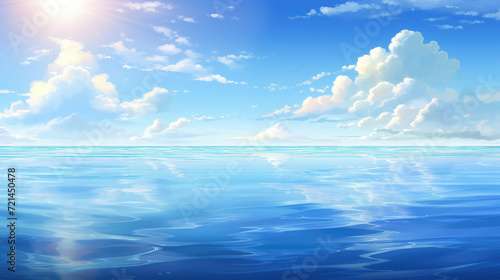 wonderful ocean sccenery with sunshine, anime style photo