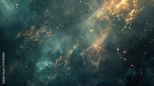 A mesmerizing cosmic nebula formation in shades of green and gold.
