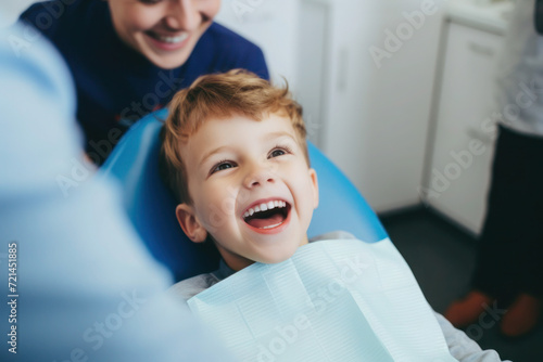 Caucasian boy visiting dentist, yearly checkup 