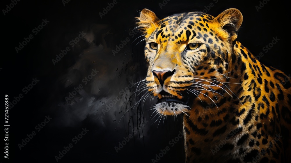 An artwork featuring a leopard against a black background and a yellow and black background An artwork featuring a leopard against a black background and a yellow and black background