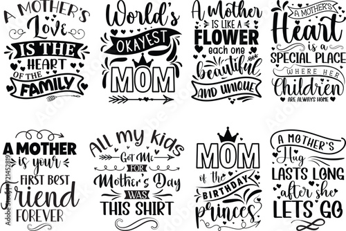 Funny Mother's Day Quotes Lettering Bundle. EPS-10 photo