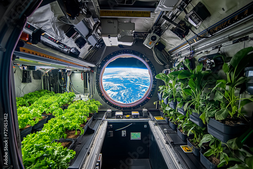 spaceship growing plants in space, self-sufficiency, food, space travel, survive, science, generative AI