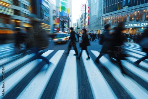 Blurred group of well dressed business people crossing the street in Tokyo, Japan 