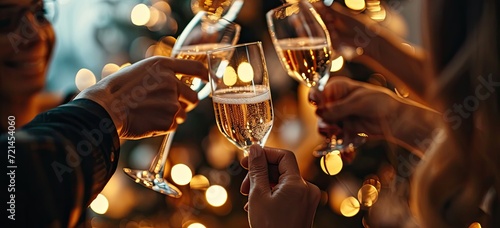 Celebratory hands holding glasses of champagne. © Murda