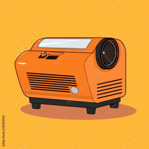 Flat image of a projector on an orange background. A simple vector icon of the Projector. Digital illustration