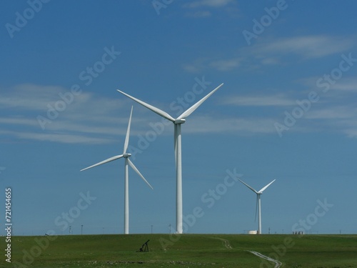 Windmills for electric power production, northern Oklahoma.