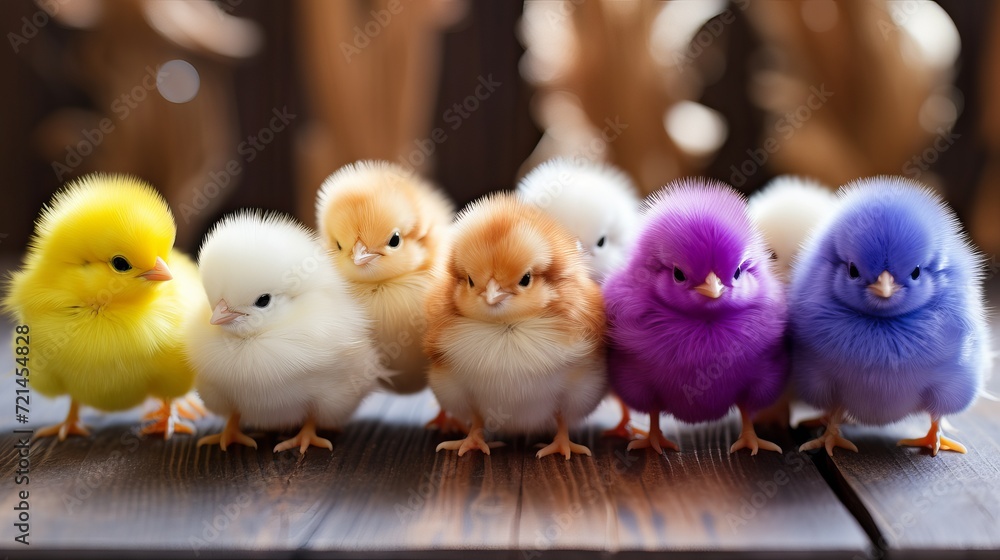In asia, colorfully painted chicks are widely popular pets. they come in a range of colors such as purple, green, yellow, orange, blue, and red.