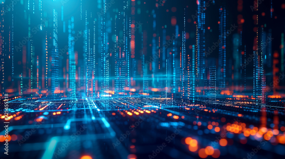 Obraz premium Digital Data Stream in Cyber Network Space created with Generative AI technology