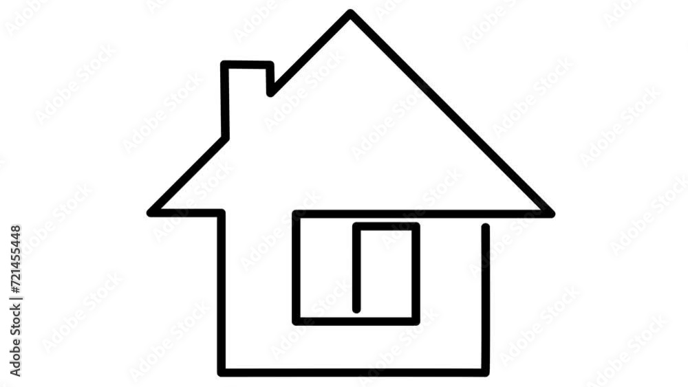 Animated black linear symbol of house is gradually drawn. Concept of home, real estate, construction, building. Looped video. Vector illustration isolated on white background.
