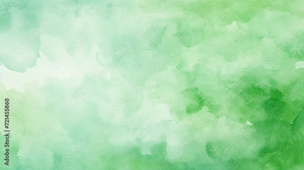 The background is abstract and features a green watercolor painting on paper with a watercolor-painted texture.