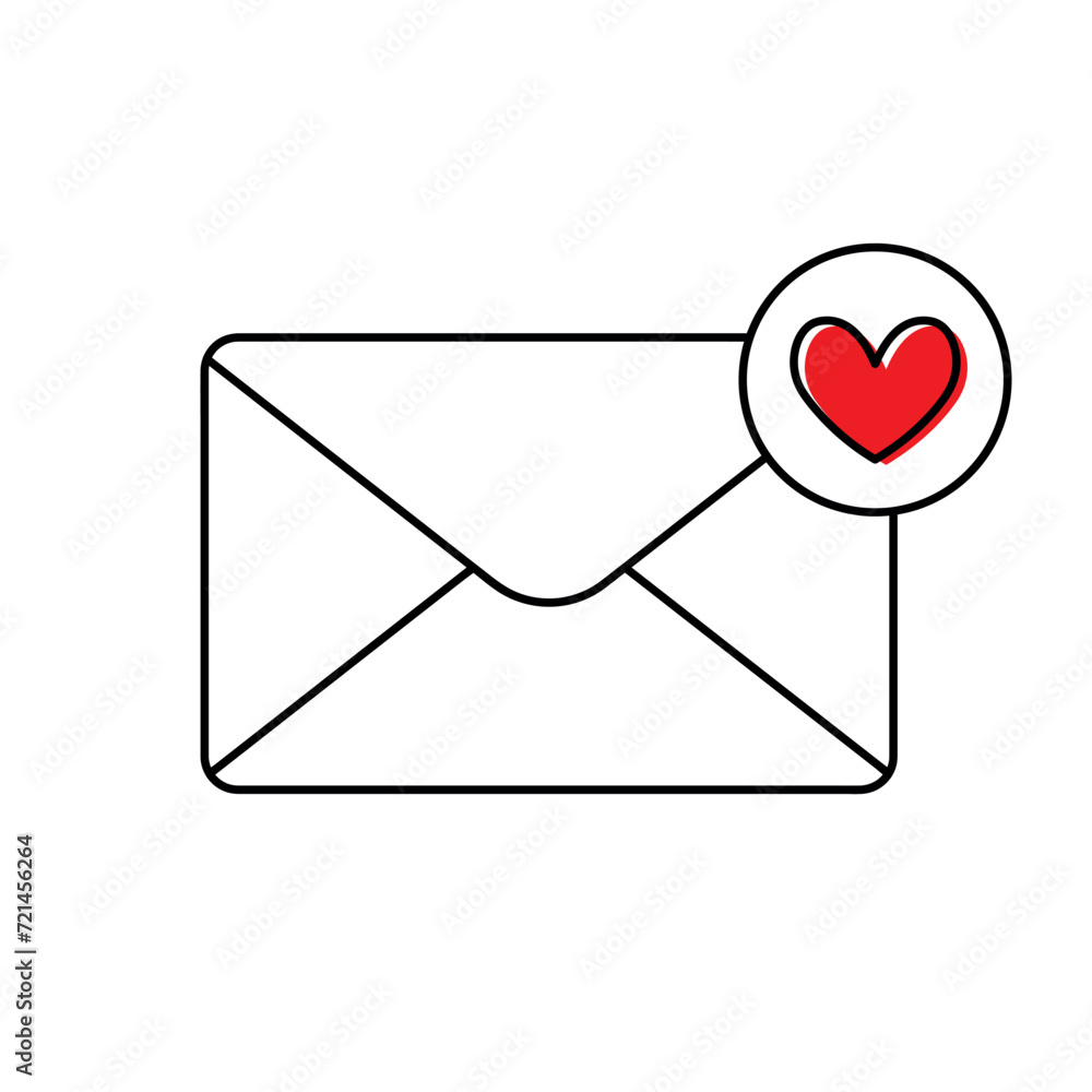 like icon with black line envelope with red heart symbol like icon with black line envelope with red heart symbol