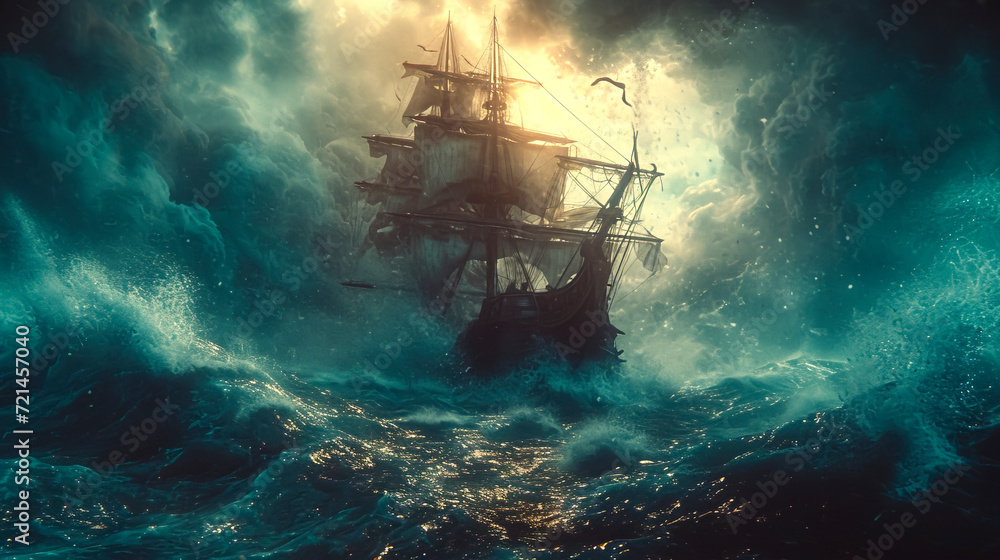 Epic Sea Battle with Mythical Kraken created with Generative AI technology Epic Sea Battle with Mythical Kraken created with Generative AI technology