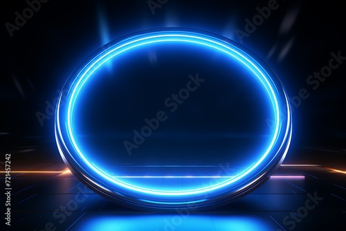 Abstract neon light circle frame with futuristic glowing light effect borders dark background